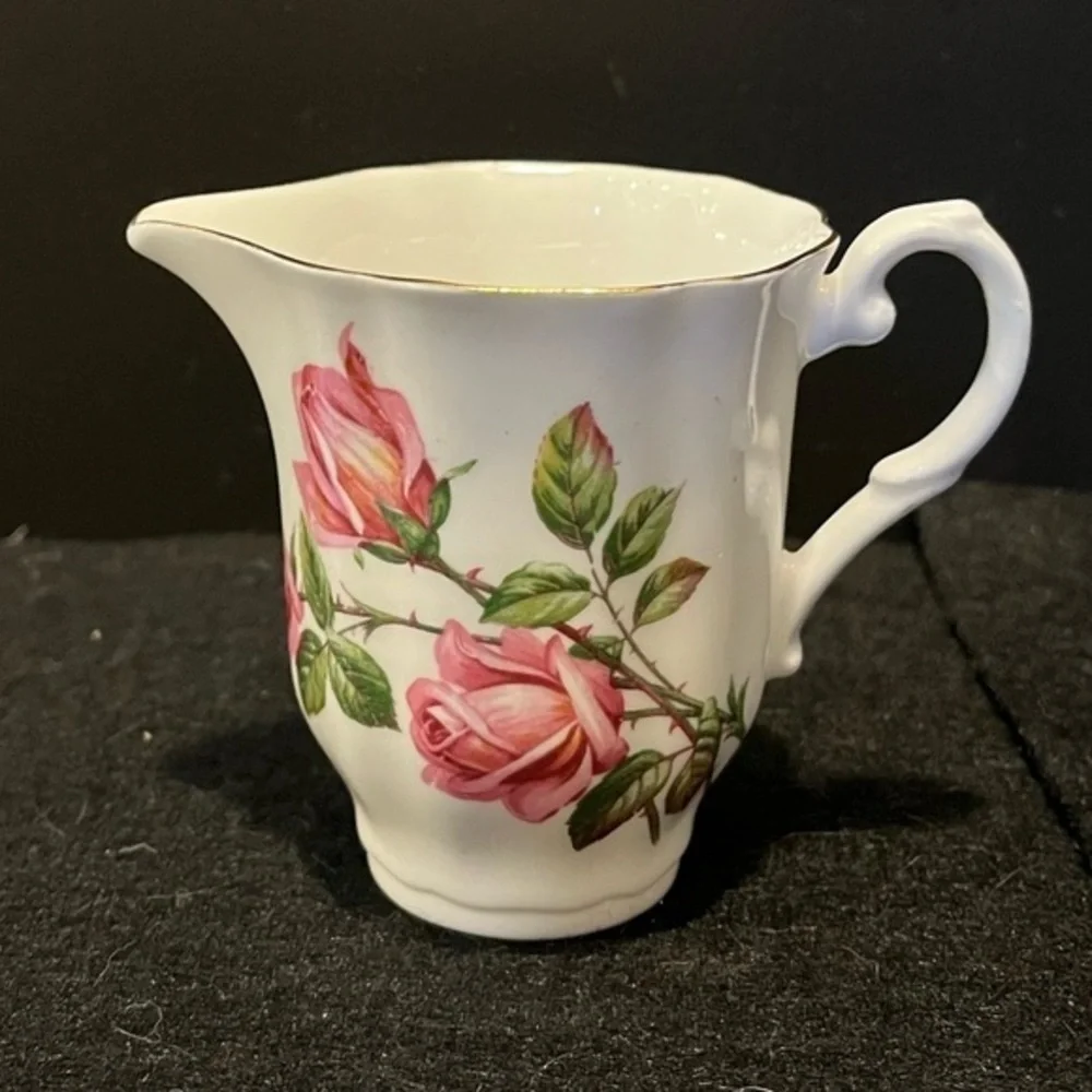 VTG Royal Grafton Fine Bone China Creamer Pink Roses Pattern Made in England